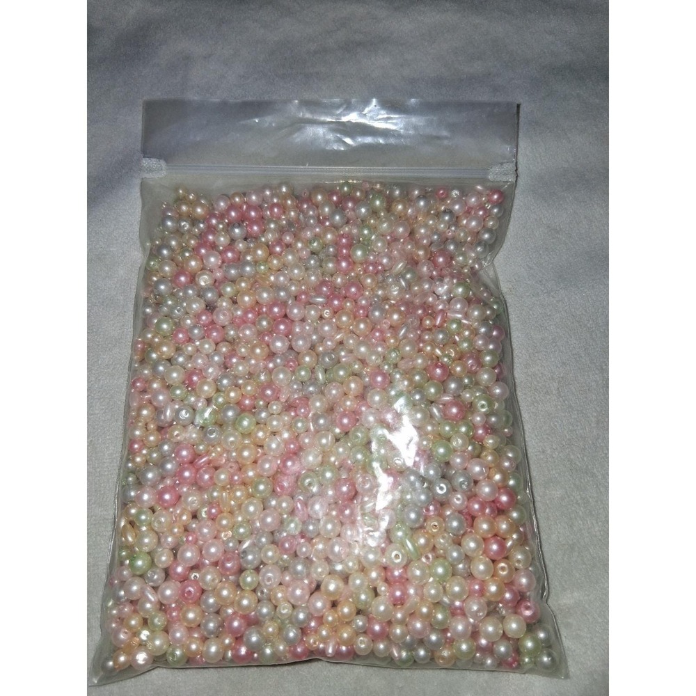 Mixed Pastel Faux Pearl Craft Beads Lot 5.4 oz Pink Ivory White Green Jewelry